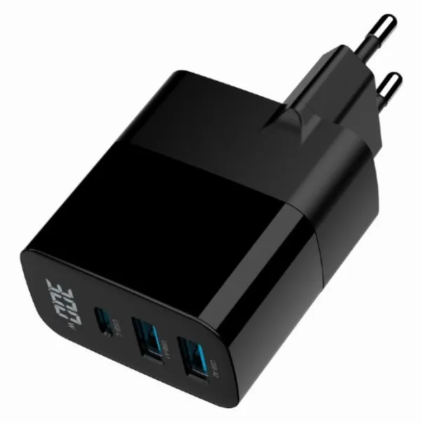 GEMBIRD TA-UC-PDQC30LCD-BK-02 Gembird GaN USB brzi punjac, 30W 3-port (2xUSB-A+ USB-C), LCD, black Slika 8