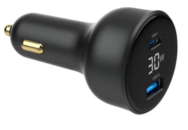 GEMBIRD TA-UC-AC2PD30LCD-CAR-01 Gembird 2-port USB brzi punjac za auto, Type-C PD, LCD, 30W, black Slika 2