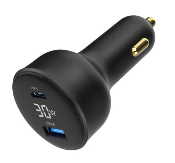 GEMBIRD TA-UC-AC2PD30LCD-CAR-01 Gembird 2-port USB brzi punjac za auto, Type-C PD, LCD, 30W, black Slika 3