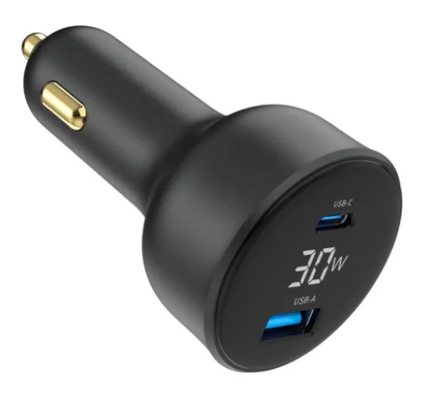 GEMBIRD TA-UC-AC2PD30LCD-CAR-01 Gembird 2-port USB brzi punjac za auto, Type-C PD, LCD, 30W, black Slika 7