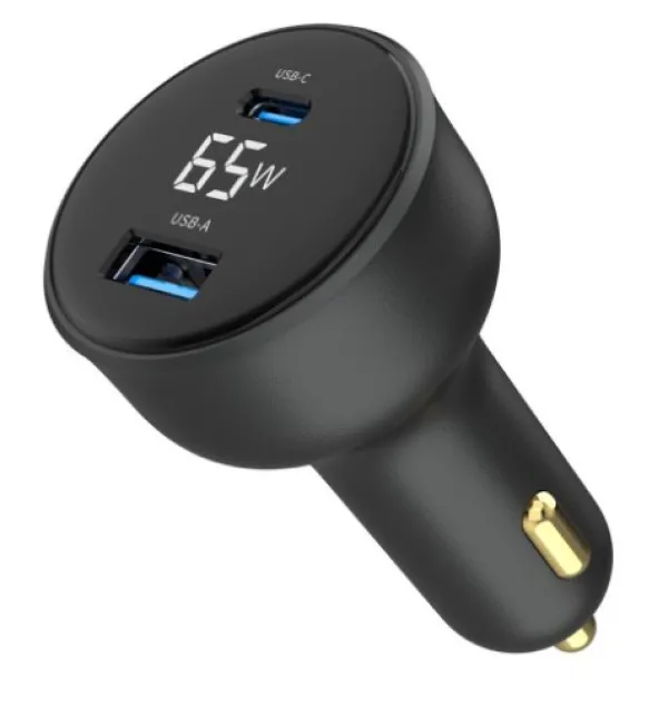 GEMBIRD TA-UC-AC2PD65LCD-CAR-01 Gembird 2-port USB brzi punjac za auto, Type-C PD, LCD, 65W, black Slika 7