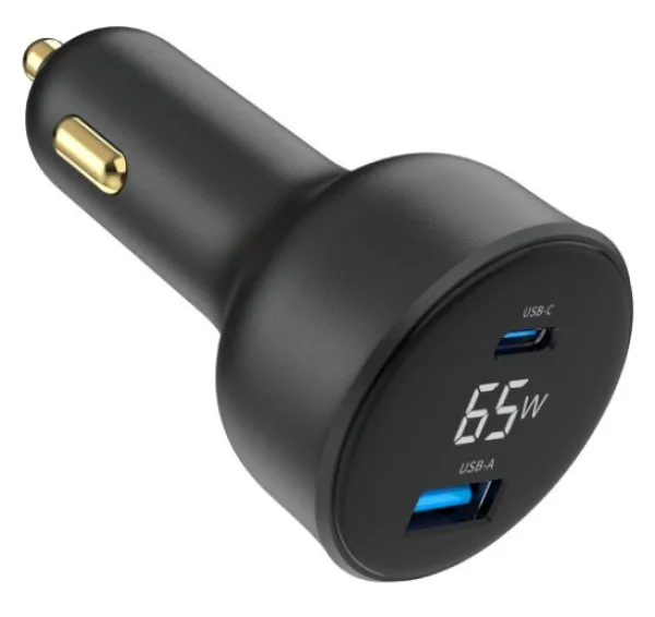 GEMBIRD TA-UC-AC2PD65LCD-CAR-01 Gembird 2-port USB brzi punjac za auto, Type-C PD, LCD, 65W, black Slika 2