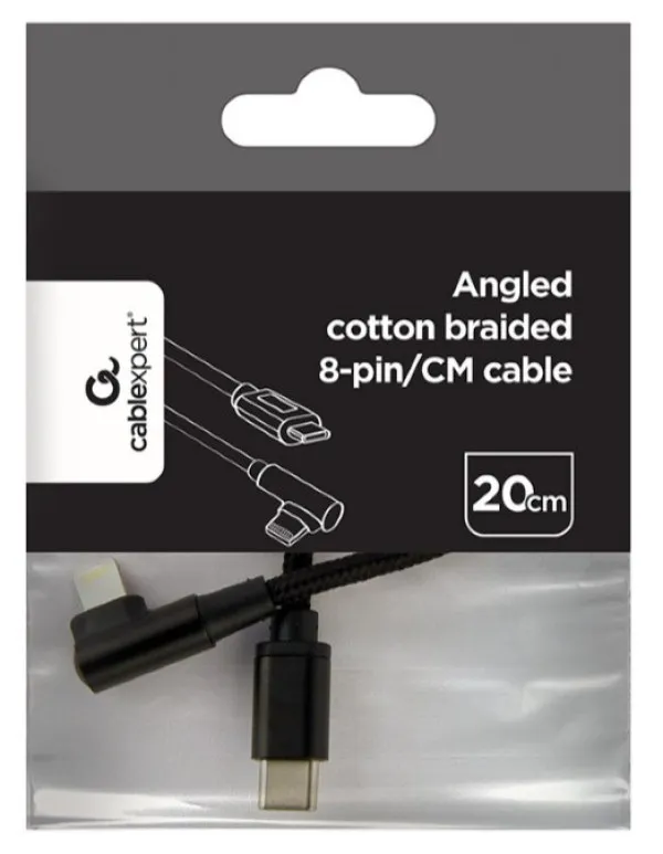 GEMBIRD CC-USB2-CMLML-0.2M Gembird Kabl USB-C na 8pin pod uglom 0,2m Black Slika 4