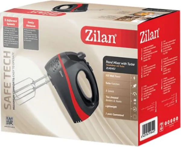 ZILAN Zilan ZLN8402/BK Mikser ručni, boja crno/crvena, 5 brzina+turbo, 300 W Slika 2