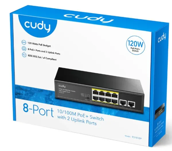 CUDY Cudy FS1010P 8-Port 10/100M PoE+ Switch, 2 Uplink 10/100M, 120W, 250m,4KV steel (Alt.PFS3009-8ET-96) Slika 7