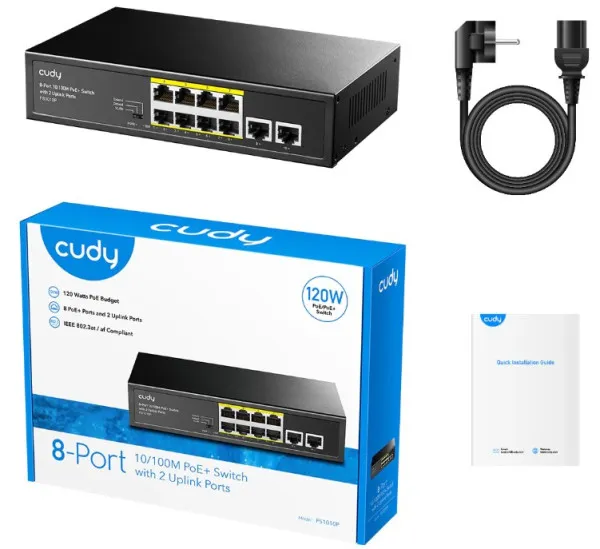 CUDY Cudy FS1010P 8-Port 10/100M PoE+ Switch, 2 Uplink 10/100M, 120W, 250m,4KV steel (Alt.PFS3009-8ET-96) Slika 3