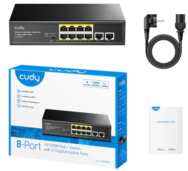 CUDY Cudy FS1010PG 8-Port 10/100M PoE+ Switch, 2Uplink 10/100/1000M, 120W, 250m, steel (Alt.PFS3010-8ET) Slika 6