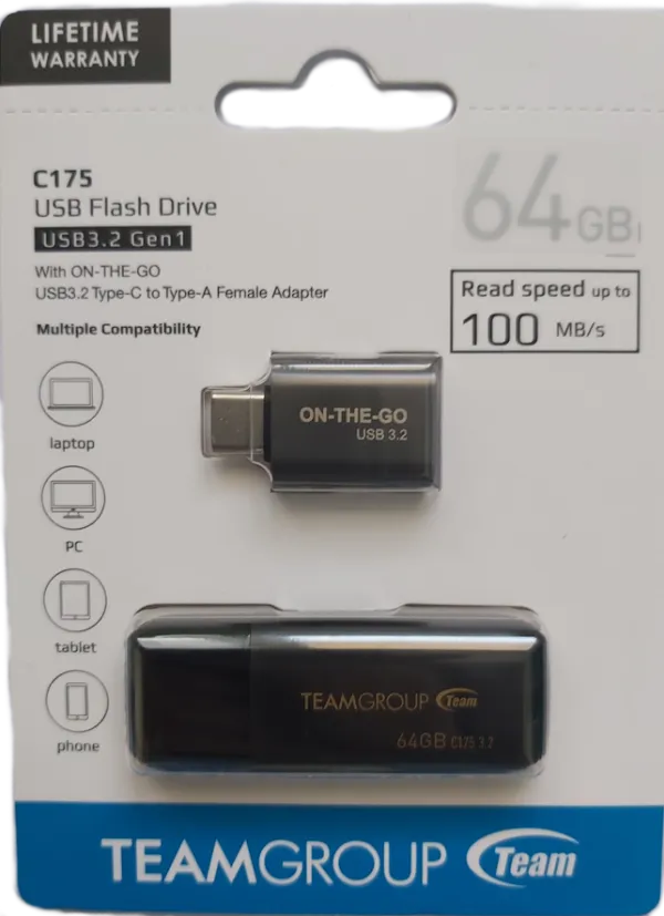 TEAM GROUP TeamGroup 64GB C175 USB 3.2 BLACK with Type C adapter TC175364GB26 Slika 7