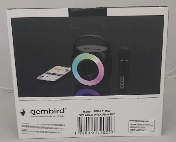 GEMBIRD SPK-L2 ** Gembird Bluetooth karaoke zvucnik RGB,10W,1800mAh, USB, microSD, AUX +mikrofon 500mAh(1360 Slika 6