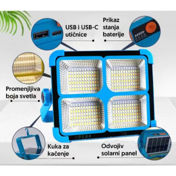 Solarna serviserska LED lampa 288xSMD LED 5600mAh YW13501-3341 Slika 4