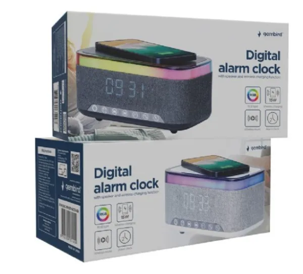 GEMBIRD DAC-SPKBT-QC15-BK Gembird Digitalni sat+alarm sa bezicnim punjenjem telefona 15W i zvucnikom, FM, BT Slika 8