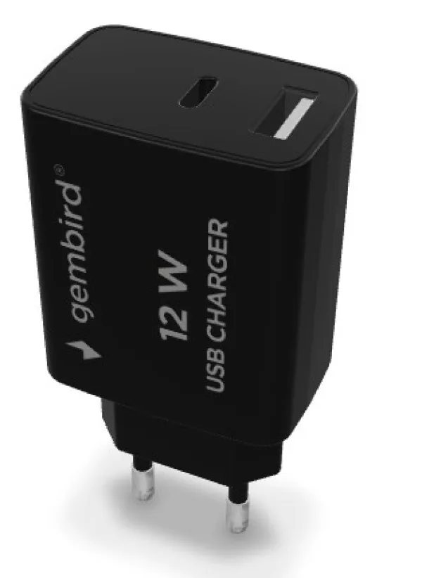 GEMBIRD TA-UC-2AC12-01-BK Gembird USB punjac, 2-port USB-A+ USB-C, 2.4 A, Black Slika 3