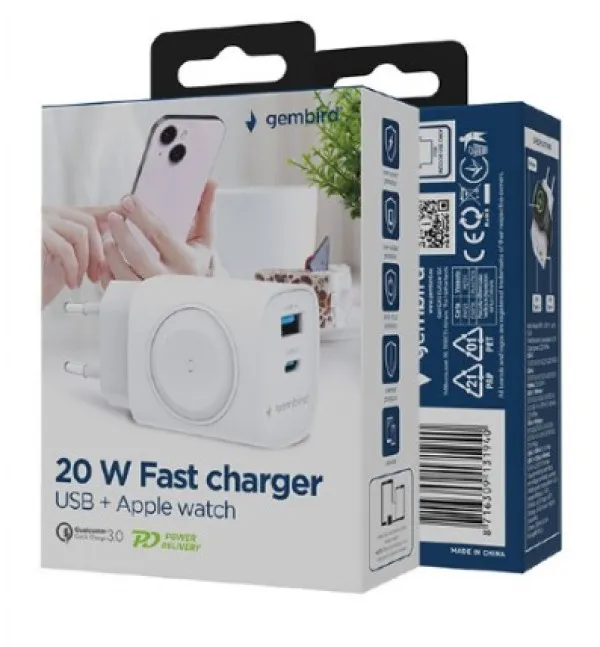 GEMBIRD TA-UC-PDQCW20-01-W Gembird 2u1 QC 3.0 20W punjac za telefon + Apple Watch, white Slika 3
