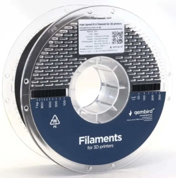 GEMBIRD 3DP-PLA1.75HY-01-BK PLA filament velike brzine za 3D stampac 1.75mm, kotur 1KG BLACK Slika 4