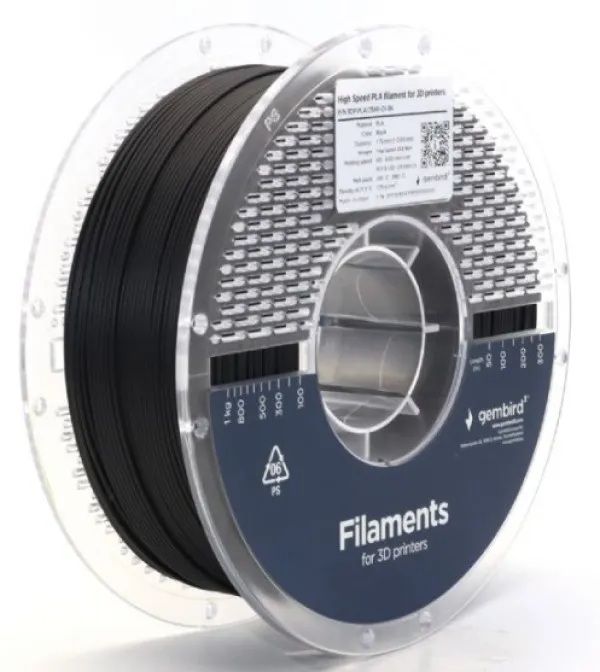 GEMBIRD 3DP-PLA1.75HY-01-BK PLA filament velike brzine za 3D stampac 1.75mm, kotur 1KG BLACK Slika 2