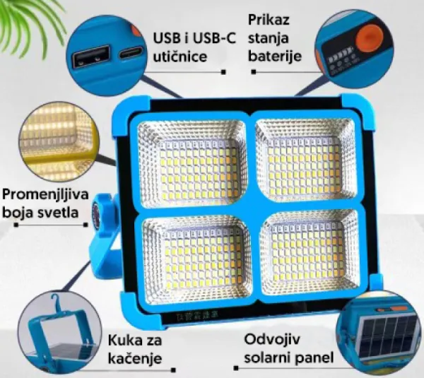 Solarna serviserska LED lampa, 264xSMD, LED, 4500 mAh YW13501-3342 Slika 4