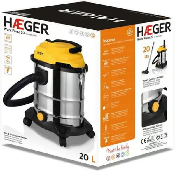 HAEGER VC-W&D.038A USISIVAÈ ZA MOKRO I SUVO USISAVANJE, 1200W, 20L Slika 2