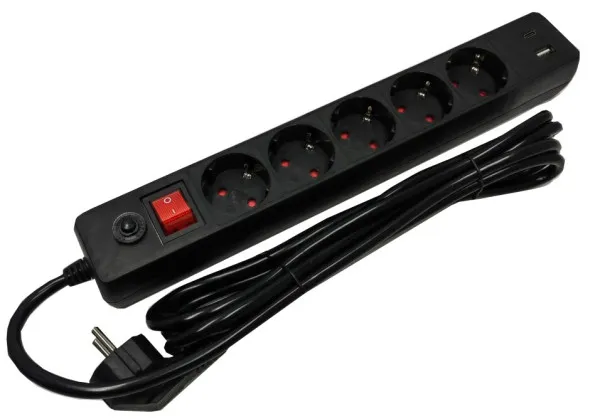 GEMBIRD SPG5-B-10(3G1.5)**Gembird produzni kabl sa zastitom i 5 uticnica, 5V/3.1A USB-A+C 16A/3500W 3m (765) Slika 9