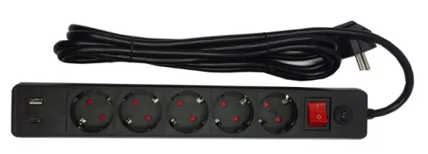GEMBIRD SPG5-B-10(3G1.5)**Gembird produzni kabl sa zastitom i 5 uticnica, 5V/3.1A USB-A+C 16A/3500W 3m (765) Slika 8