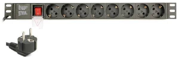 GEMBIRD EG-PDU-014 Gembird Produzni kabl sa zastitom 8 uticnica 16A, PDU 1U, aluminium, 3m Slika 1