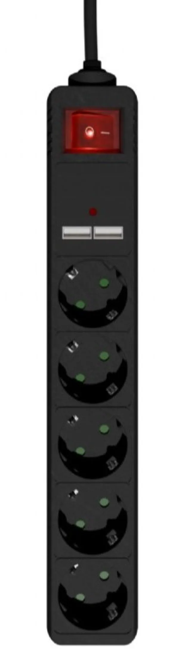 GEMBIRD SPG5-U2-5-02 Gembird produzni kabl sa zastitom 5 uticnica, 5V/2A USB-A 16A 1.5m Black Slika 3