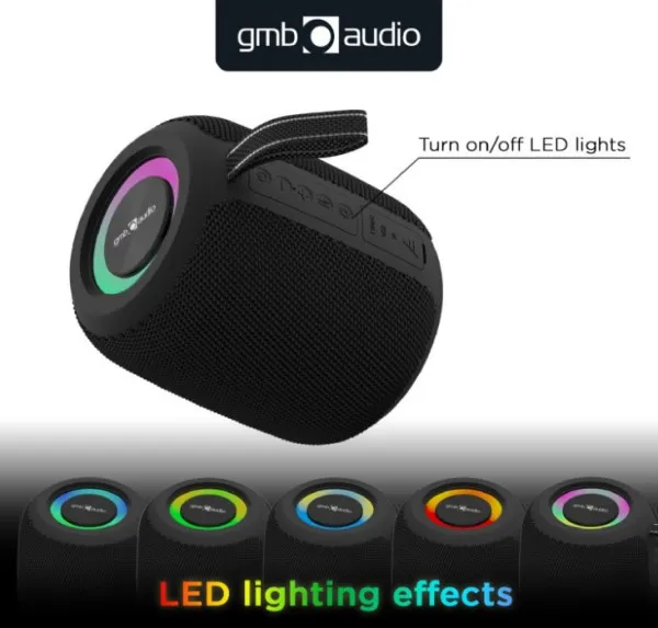 GEMBIRD SPK-BT-LED-05-BK Gembird Portable Bluetooth RGB LED TWS speaker, 8W, BT, FM, USB, Handsfree, Black Slika 2