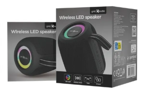 GEMBIRD SPK-BT-LED-05-BK Gembird Portable Bluetooth RGB LED TWS speaker, 8W, BT, FM, USB, Handsfree, Black Slika 8