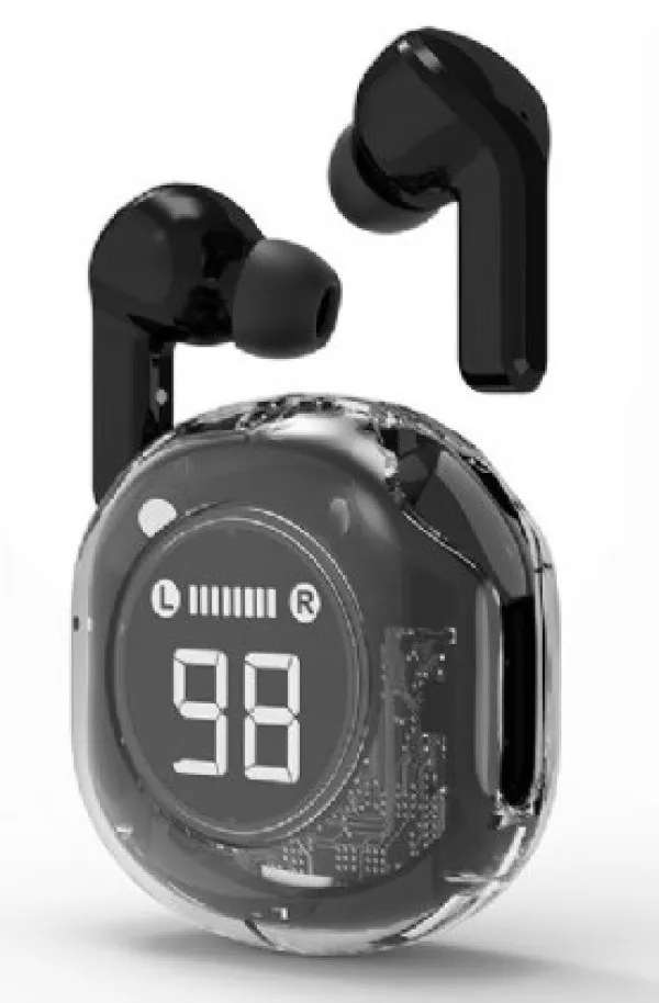 GEMBIRD TWST-01-BK Gembird bluetooth V5.4 slusalice, TWS, LCD, Transparent, black Slika 2