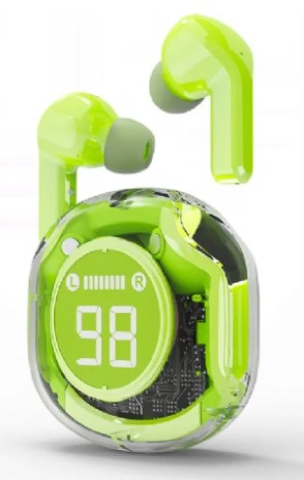 GEMBIRD TWST-01-G Gembird bluetooth V5.4 slusalice, TWS, LCD, Transparent, green Slika 2