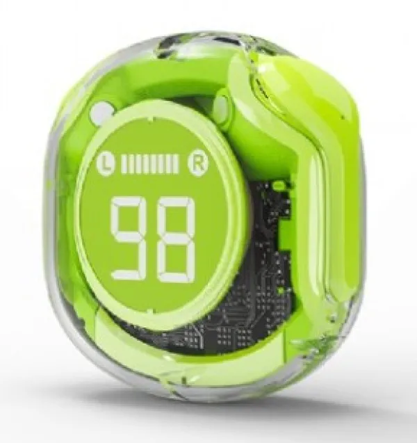 GEMBIRD TWST-01-G Gembird bluetooth V5.4 slusalice, TWS, LCD, Transparent, green Slika 1