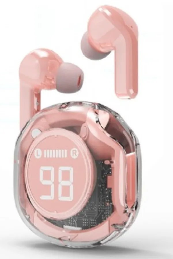 GEMBIRD TWST-01-PK Gembird bluetooth V5.4 slusalice, TWS, LCD, Transparent, pink Slika 1