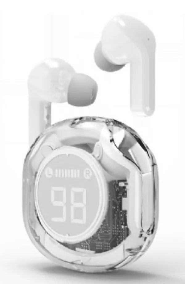 GEMBIRD TWST-01-W Gembird bluetooth V5.4 slusalice, TWS, LCD, Transparent, white Slika 1
