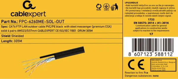 GEMBIRD FPC-6260ME-SOL-OUT * Gembird FTP cat6 Outdoor, solid 23AWG, 0,57mm PREMIUM CCA pun presek 305m(7399) Slika 1
