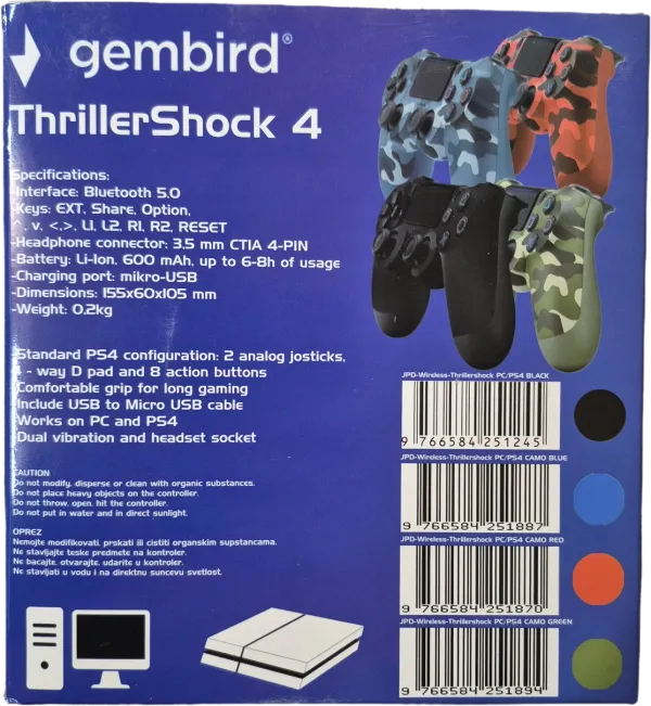 GEMBIRD JPD-Wireless-Thrillershock PC/PS4 BLACK Gembird Bezicni gamepad sa dvostrukom vibracijom v2 Slika 1