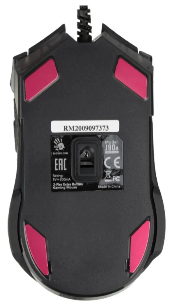 A4 TECH A4-J90S A4Tech Bloody RGB Gejmerski opticki mis, 2000Hz/100-8.000 Dpi, Black USB 125mm Slika 1