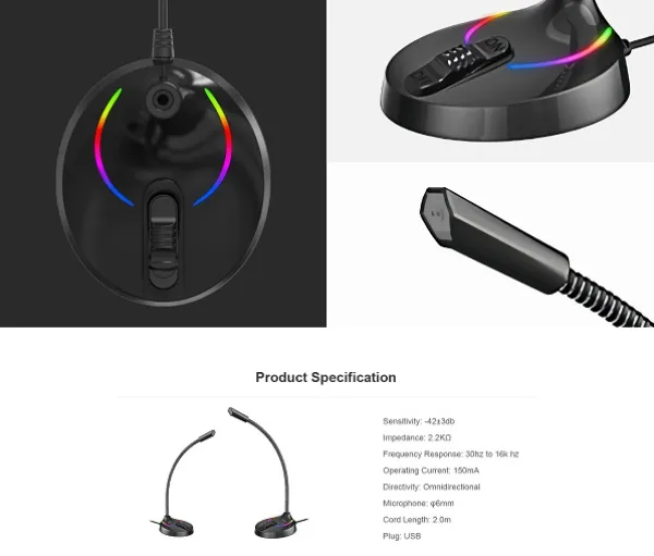 Havit Gejmerski USB Mikrofon RGB 2m GK55 Slika 1