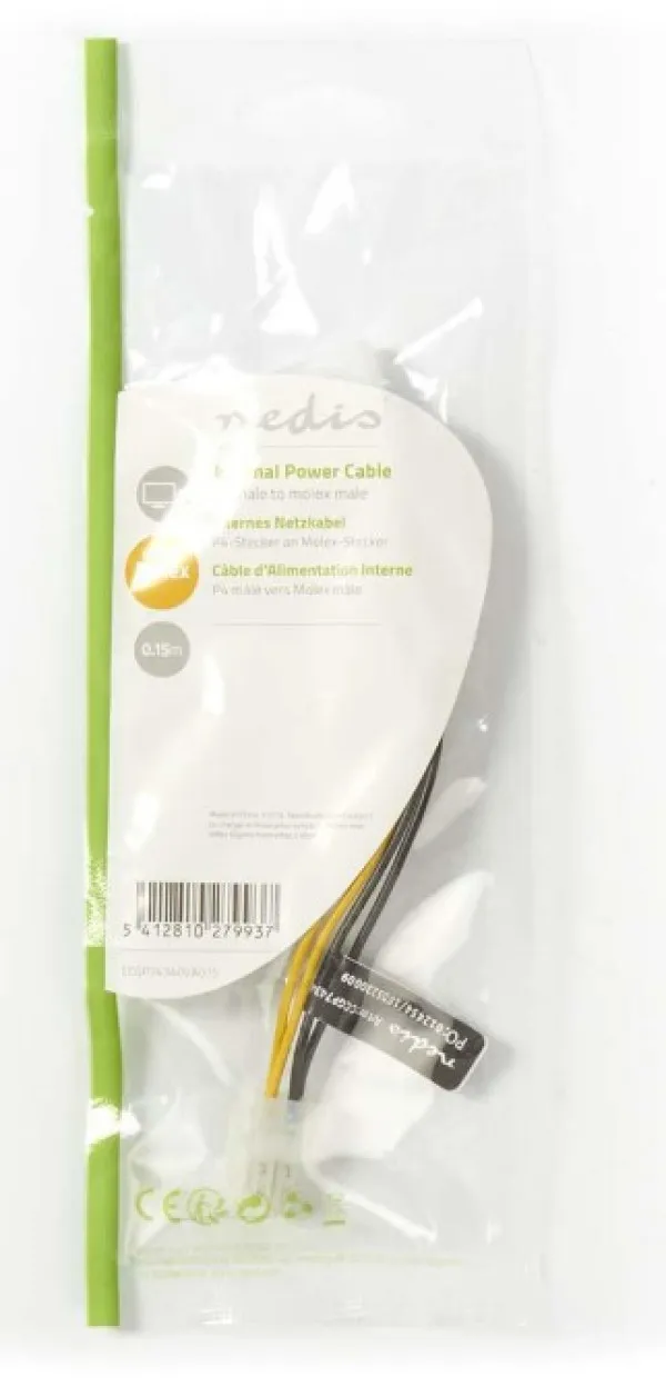 NEDIS CCGP74340VA015 adapter P4 Male-Molex Male, 0.20m, Black/Yellow Slika 3