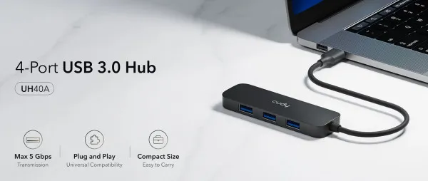 CUDY Cudy UH40A HUB 4 USB3.0 4-port, storage speed 5Gbps, black (alt. UHB-U3P4-03) Slika 4