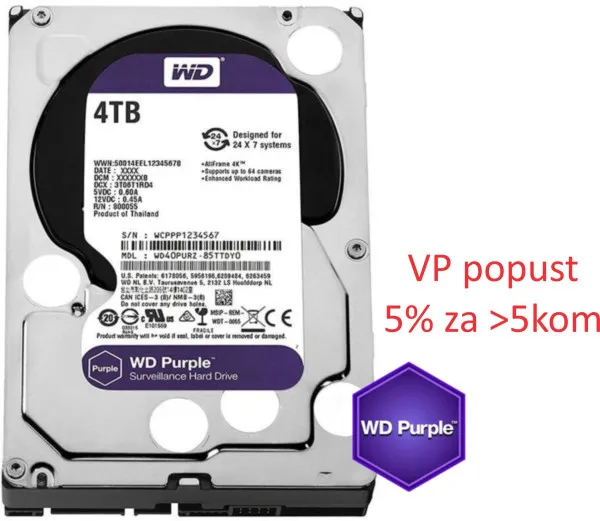 HDD 3.5 ** 4TB WD43PURZ WD Purple 24/7 5400RPM 256MB SATA3 Slika 1