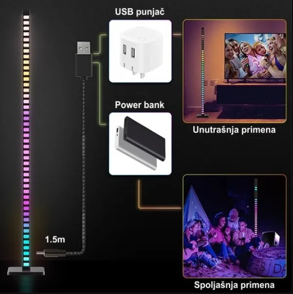 MIT.EL Podna lampa M69-B RGB+IC crna 10W LED sa daljinskim 20 tastera i adapterom 5V 2A Slika 2