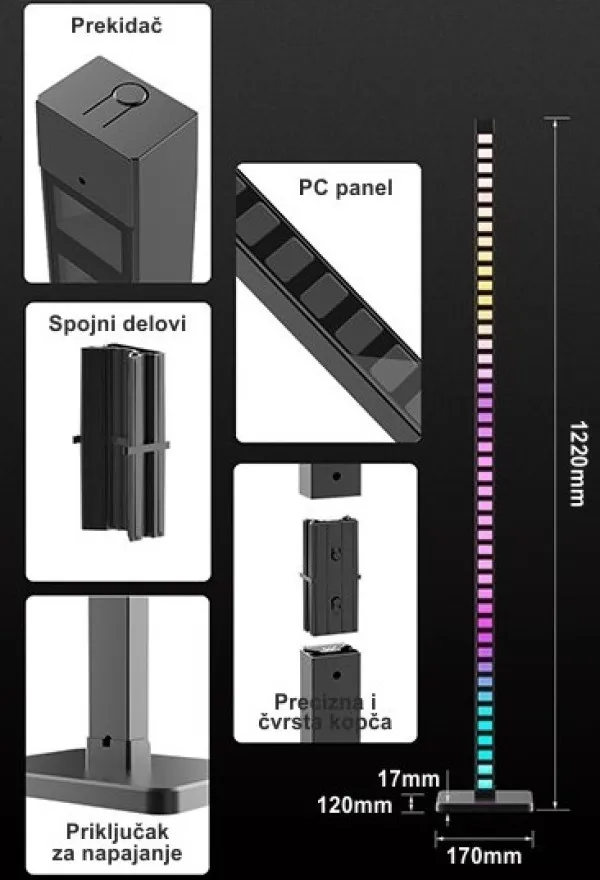 MIT.EL Podna lampa M69-B RGB+IC crna 10W LED sa daljinskim 20 tastera i adapterom 5V 2A Slika 3