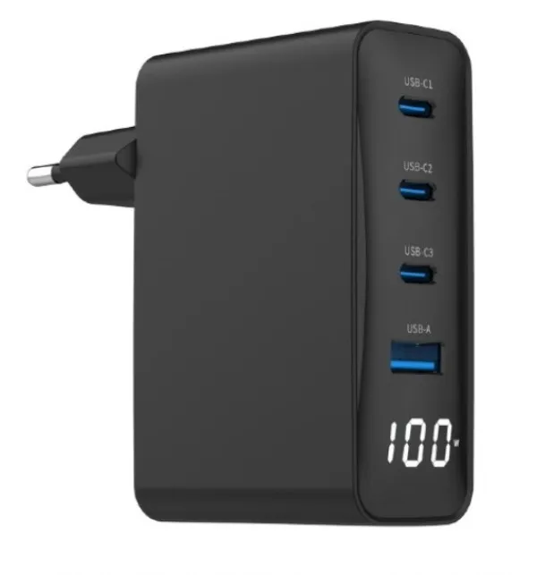 GEMBIRD TA-UC-PDQC100LCD-01-BK Gembird 4-port 100W GaN USB fast charger, LCD, black Slika 1