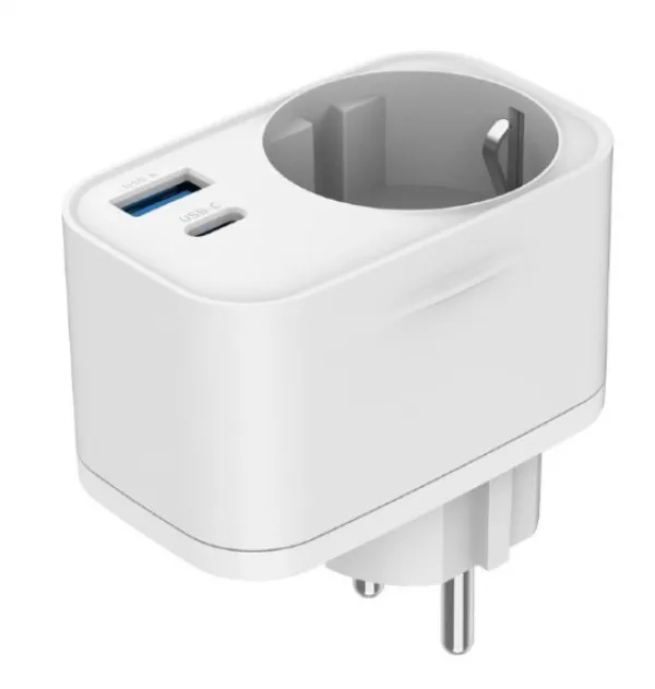 GEMBIRD TA-ACPDQC20-01-W Gembird 20W 2-port USB brzi punjac sa pass-through AC socket-om, white Slika 5