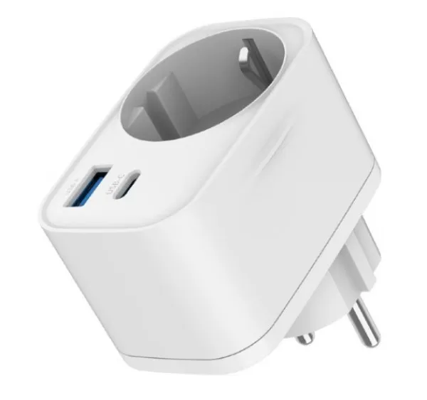 GEMBIRD TA-ACPDQC20-01-W Gembird 20W 2-port USB brzi punjac sa pass-through AC socket-om, white Slika 4