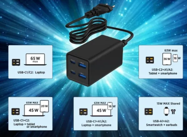 GEMBIRD TA-UC-2A2C-PD65-01-BK Gembird 4-port 65W GaN USB PowerDelivery brzi punjac, black Slika 5