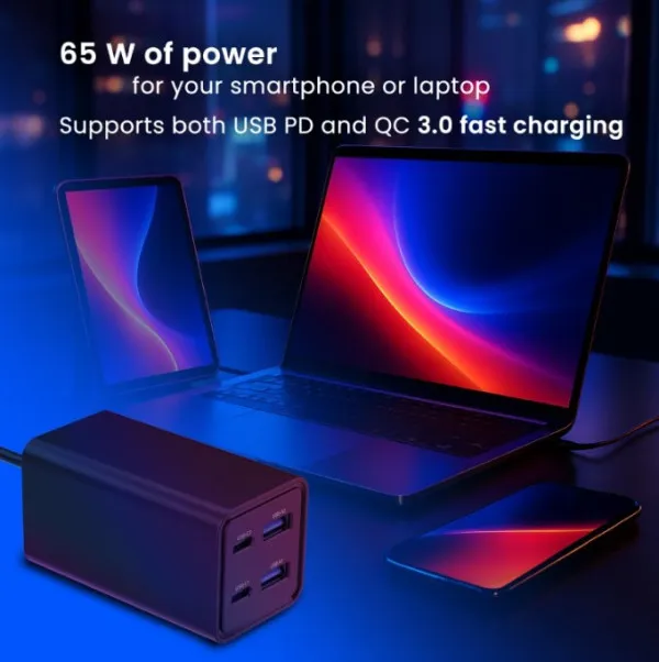 GEMBIRD TA-UC-2A2C-PD65-01-BK Gembird 4-port 65W GaN USB PowerDelivery brzi punjac, black Slika 3