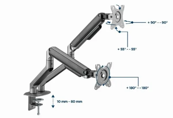 GEMBIRD MA-DA2-05 Gembird Podesivi dupli stoni drzac za monitor, tilt, 17-32 max.9kg Slika 1