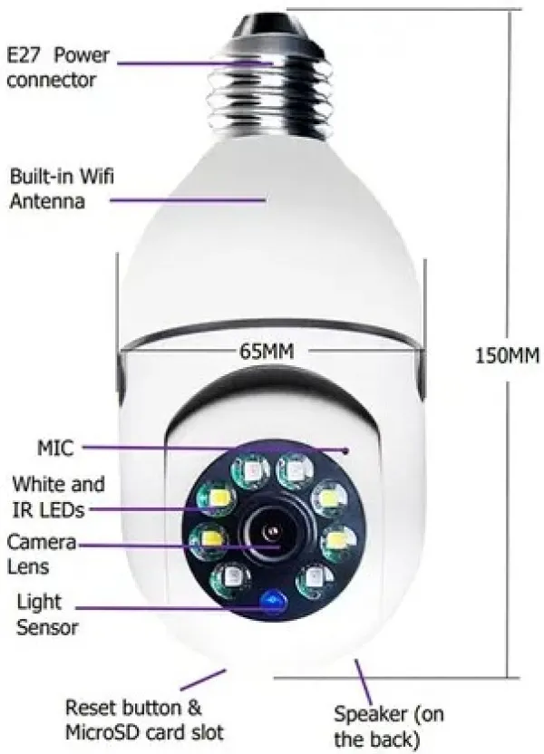 GEMBIRD CAM-IP3MP-Q8 GMB kamera 3 mpix microSD iCSee xmeye pro app Two-way voice 3,6mm ZA SIJALICNO GRLO E27 Slika 5