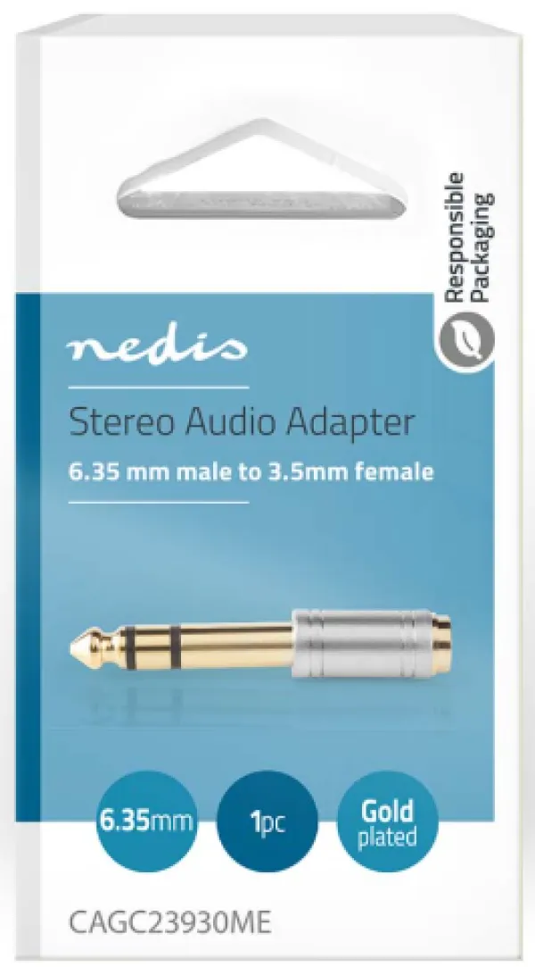 NEDIS CAGC23930ME Stereo Audio Adapter, 6.35 mm Muski, 3.5 mm Zenski, Gold Plated, Metal, Siva Slika 6