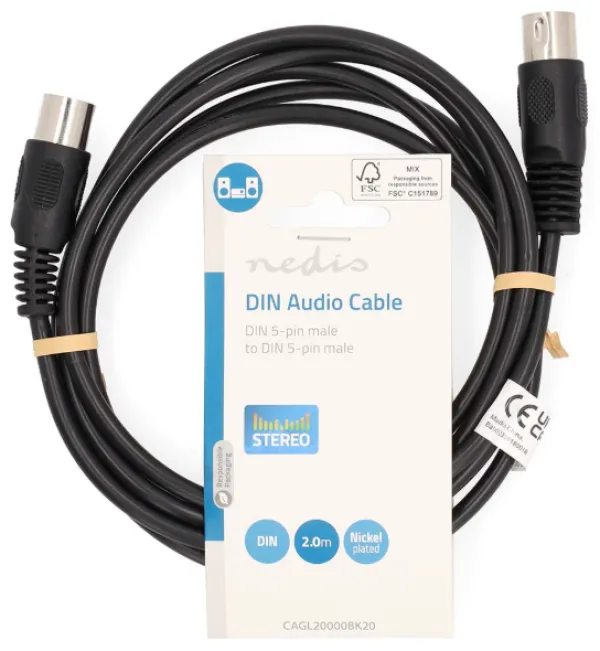 NEDIS CAGL20000BK20 DIN Audio Kabl, DIN 5-Pin Muski, DIN 5-Pin Muski, Niklovan, 2.00 m, Okrugli, PVC, Crni Slika 3